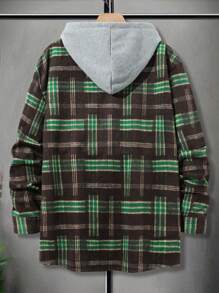 Extended Sizes Men'S Plus Size Plaid Hooded Woolen Jacket