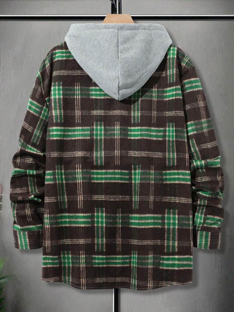 Men'S Plus Size Plaid Hooded Woolen Jacket