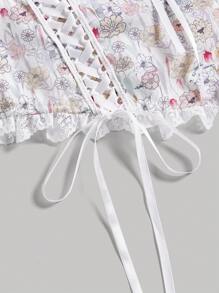 SHEIN MOD 碎花前繫帶吊帶上衣 - 彩色 - 查看 3