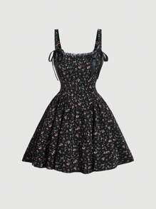 SHEIN MOD Của phụ nữ Mini In hoa Dây đeo Mì Ý  Đầm - màu đen - Xem 1