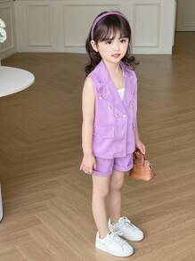 SHEIN 小女孩無袖西裝外套 + 套裝褲 + 短褲3件套裝