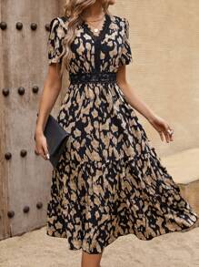 EMERY ROSE Vestido maxi de mujer con estampado de encaje patchwork