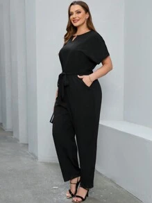 SHEIN Clasi Plus Size Keyhole Neck Batwing Sleeve Black Jumpsuit