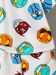 Young Boy 2pcs/Set Cute Casual Street Style Cartoon Print Loose-Fit Comfortable Drop Shoulder T-Shirt And Shorts Spring/Summer Outfits Suitable , Home Wearing, School - Apricot - View 6