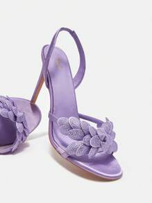 CUCCOO CHICEST Purple Rhinestone Flower Decor Stiletto Heels - Purple - View 8