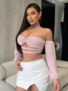 SHEIN SXY Áo nữ Lộ Lưng Cắt ra xoắn lại màu trơn Gợi cảm - Màu Hồng baby - Xem 6