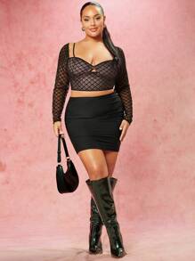 SHEIN BAE Kích thước lớn Của phụ nữ Lưới Quần skinny Áo - màu đen - Xem 4