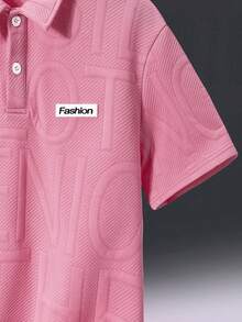 SHEIN Cậu bé Tween Lỏng lẻo phù hợp Dệt kim Ngắn tay Áo polo Với Phong cách Học viện Vòng cổ - Hồng - Xem 5