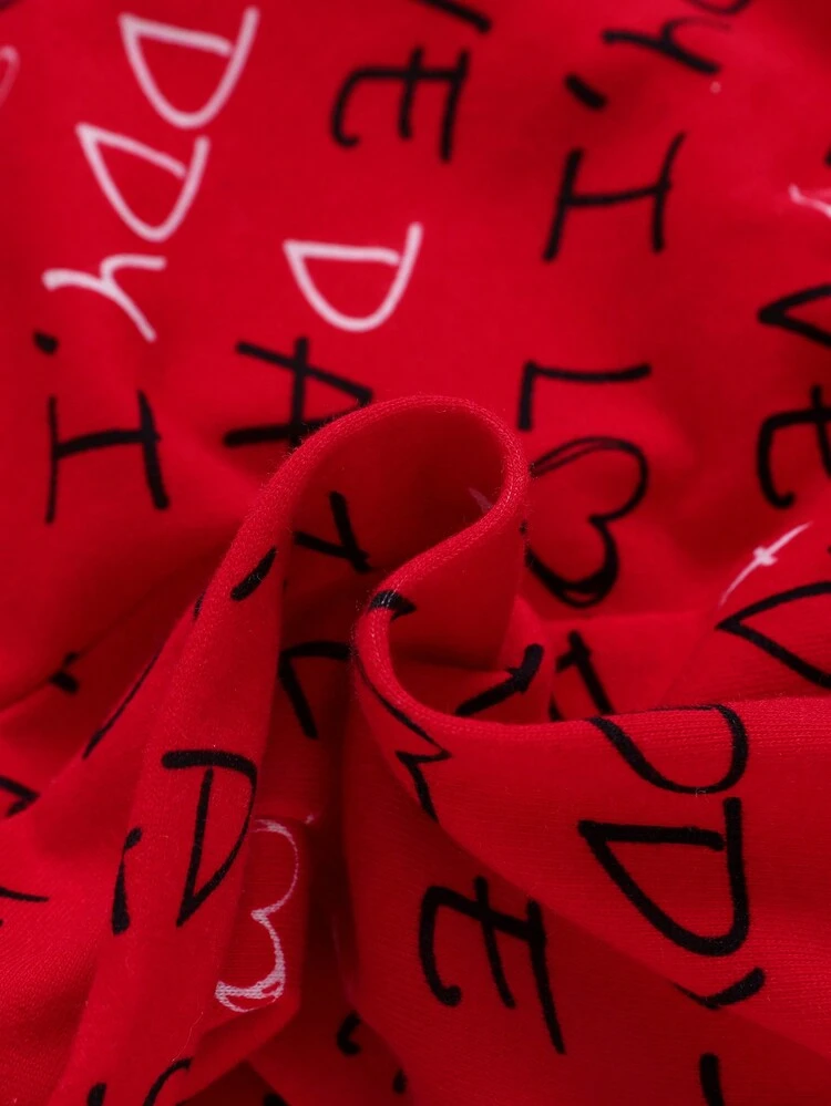 Valentine'S Day Baby Boy Baby Girl Letter Prints Round Neck Short Sleeve Top+Footed Pants Set