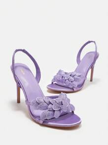 CUCCOO CHICEST Purple Rhinestone Flower Decor Stiletto Heels - Purple - View 7