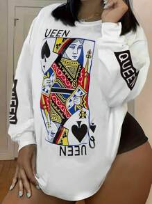 SHEIN LUNE Của phụ nữ Kích thước lớn Lá thư & Thẻ Mẫu In Áo nỉ - trắng - Xem 1