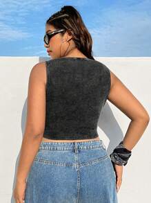 Coolane Women'S Plus Size Metallic Patched Crop Tank Top - Black - View 2