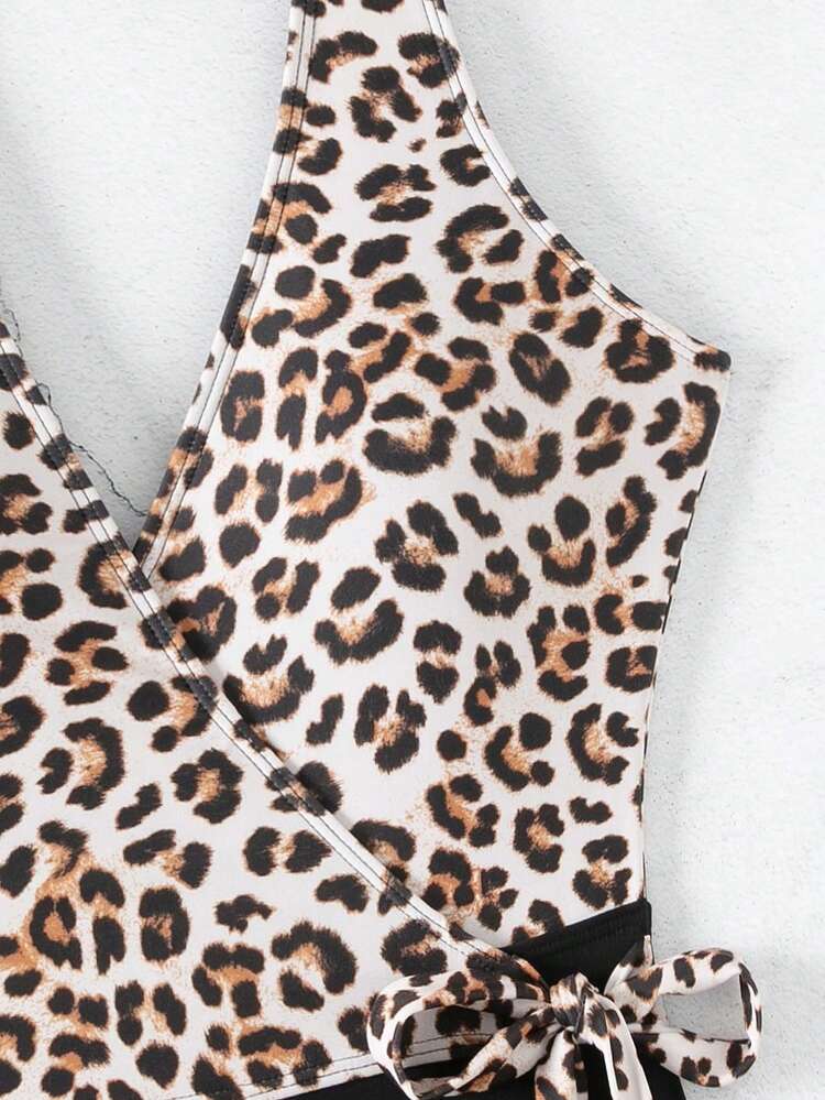 Summer Women's Leopard Print V-Neck One-Piece Swimsuit