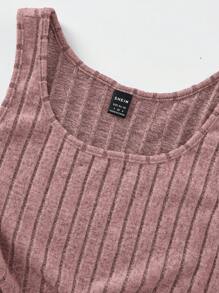 SHEIN EZwear Women's Ribbed Tank Dress And Knit Jacket 2pcs Set - Dusty Pink - View 6