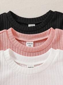Top De Manga Corta Y Cuello Redondo De Color Sólido Para Bebé Niña - Multicolor - Ver 4