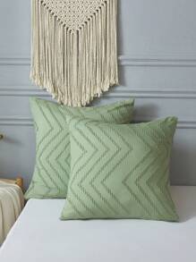 2pcs Chevron Tufted Pillowcase Without Filler - Green - View 6