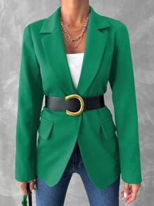 EURMUSE Women's Solid Color Blazer - Green - View 3