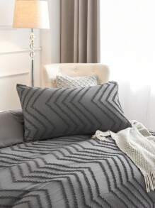 1對V形簇絨枕套家用布藝床枕套 - 深灰色 - 查看 2
