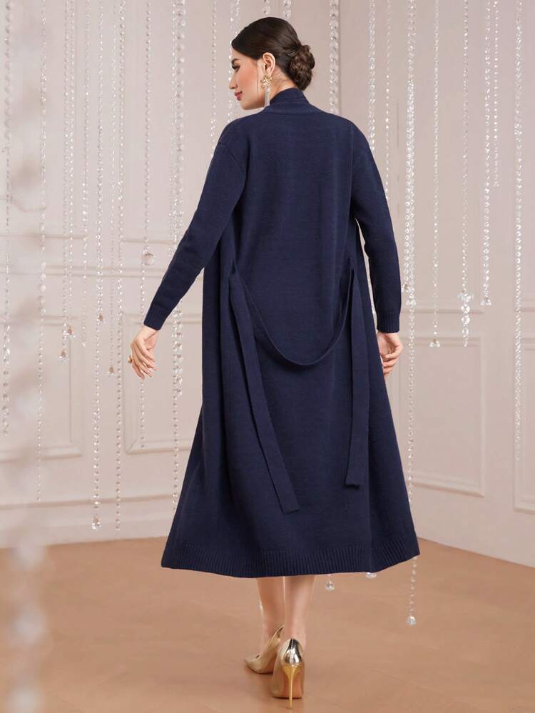 Crossover Halterneck Sweater Dress And Cardigan Sweater Two-piece Set