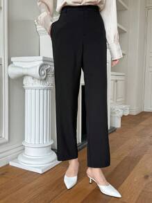 DAZY Màu thuần Nghiêng Túi Quần tây - màu đen - Xem 3