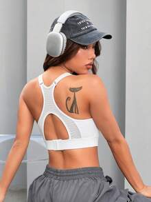 SHEIN Yoga Sxy 網眼接縫中空運動胸衣 - 白色 - 查看 3