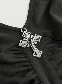 ROMWE Goth 女士露背蓬蓬裙洋裝 - 黑色 - 查看 4