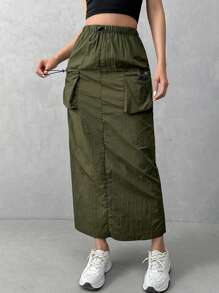 SHEIN Essnce Women's Cargo Pocketed Skirt - Army Green - View 1