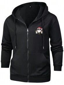 男士時尚聖誕圖案戶外露營健行休閒度假運動夾克 - 黑色 - 查看 4