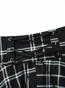 Calvaya Chân váy kẻ caro viền bất đối xứng cỡ lớn cho nữ - màu đen - Xem 3