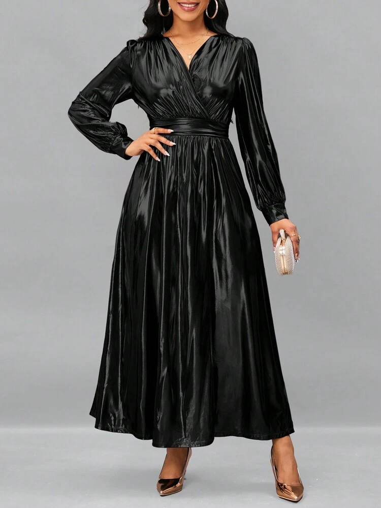 Women's V-Neck Pleated Dress