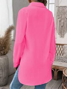 SHEIN Essnce 女長袖襯衫 - 玫紅色 - 查看 2