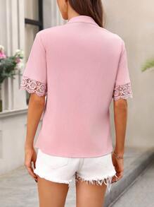 SHEIN Clasi Ladies' Pink Lace Shirt - Pink - View 2