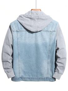 Manfinity Hypemode 男士帶胸袋和牛仔拼接設計的束口連帽夾克 - 淺色水洗藍 - 查看 2