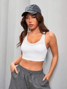 SHEIN Yoga Sxy 網眼接縫中空運動胸衣 - 白色 - 查看 5