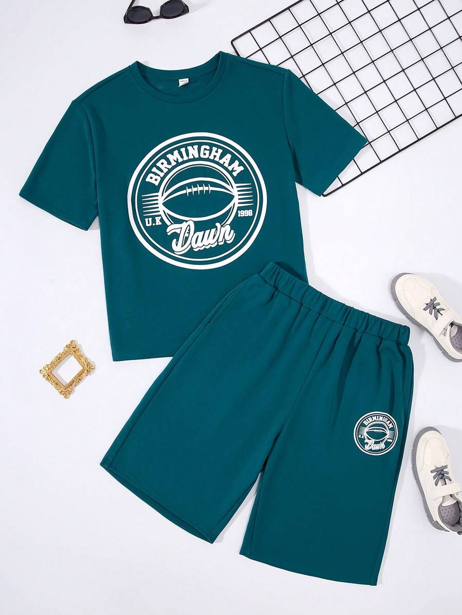 SHEIN 2pcs/Set Teenage Boys' Casual Printed T-Shirt And Shorts Outfits ...