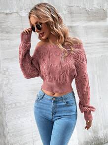 SHEIN Essnce Của phụ nữ Thả vai Quần skinny Áo len - Bụi hồng - Xem 1