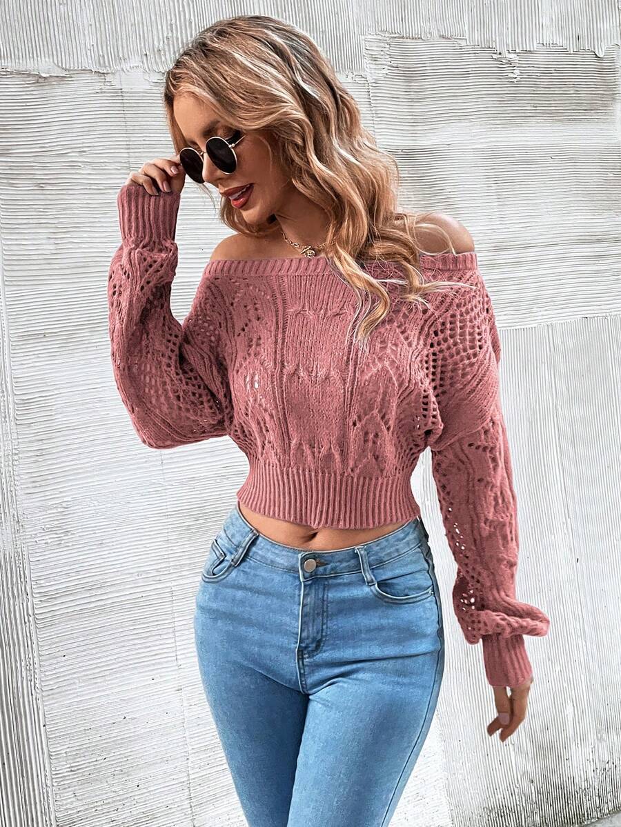 SHEIN Essnce Của phụ nữ Thả vai Quần skinny Áo len - Bụi hồng - Xem 1
