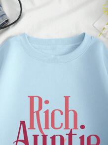SHEIN EZwear 女士毛絨衛衣,具有字母印花設計 - 藍色 - 查看 3