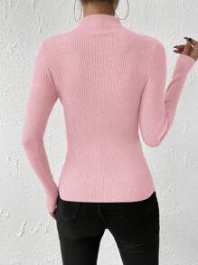 EMERY ROSE Women's Stand Collar Long Sleeve Sweater Pullover Knit Pullover Fall Winter Outfit - Baby Pink - View 2