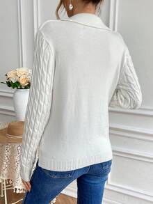 SHEIN Frenchy 情人節心形紋織衫,扭轉式設計,心形刺繡裝飾領口 - 白色 - 查看 6