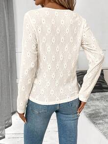 SHEIN Clasi 女性花邊拼接長袖t恤 - 杏色 - 查看 2