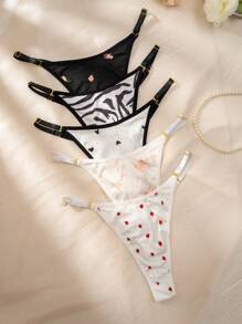 Women's Plus Size Strawberry Print Panties (5pcs/Pack) - Multicolor - View 1