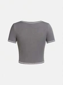 SHEIN Juego De Dos Piezas Para Adolescentes, Polera Tejida Con Estampado De Letra Y Pantalones Largos Con Estampado De Estrellas