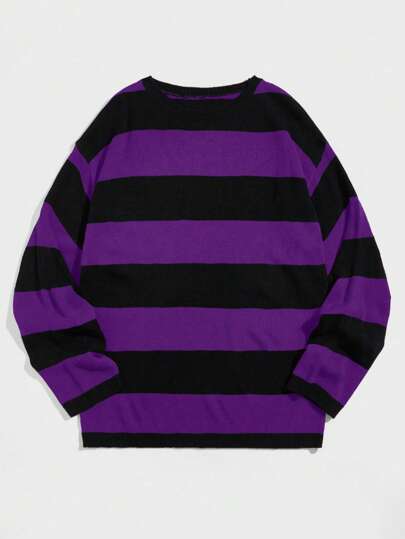 Academia Men's Color Block Striped Pullover Sweater