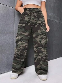 SHEIN ICON Große Größen Freund Jeans mit Camouflage Muster