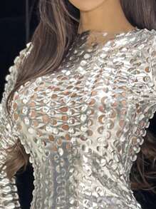 Swim EVENT Women'S Sheer Cutout Metallic Cover Up