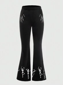 ROMWE Goth Women'S Skull Print Flare Pants - Black - View 1