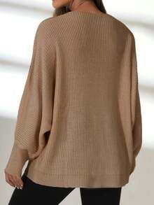 SHEIN 孕婦純色蝙蝠袖毛衣 - 卡其色 - 查看 2