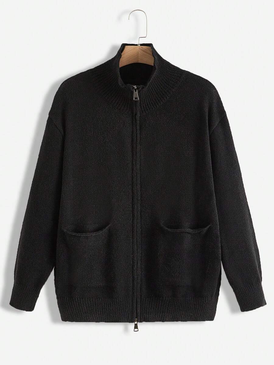 Flirla Của phụ nữ Kích thước lớn Phong cách Vintage Thiết kế độc nhất Khóa kéo đôi Túi Áo len Mở Áo len - màu đen - Xem 1