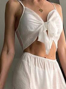 SHEIN Swim موحدة اللون معقود من الأمام لباس علوي بتغطية و فتحة للفخذ تنورة